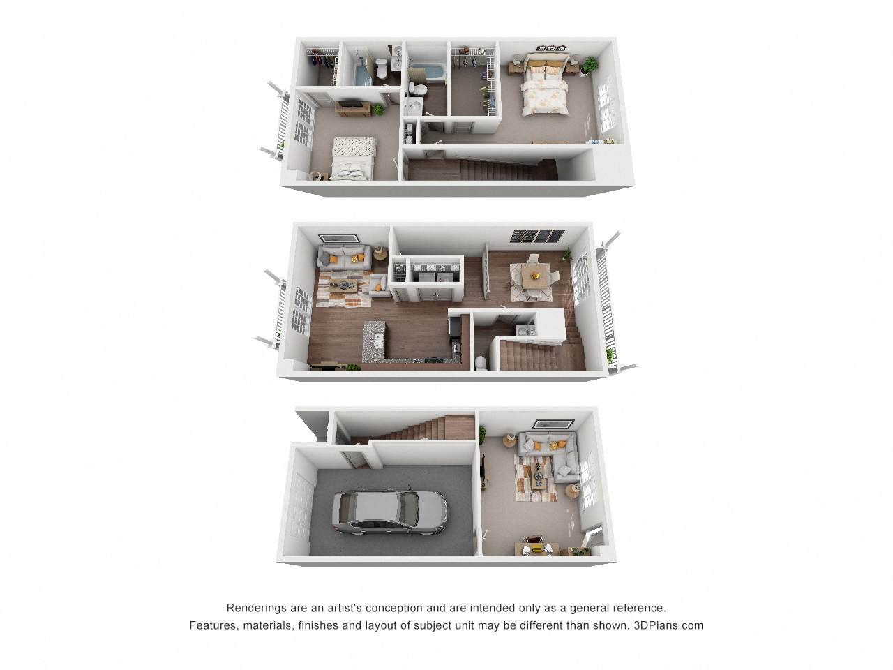 Floor plan for 2 beds, 2.5 baths, 1453 sqft